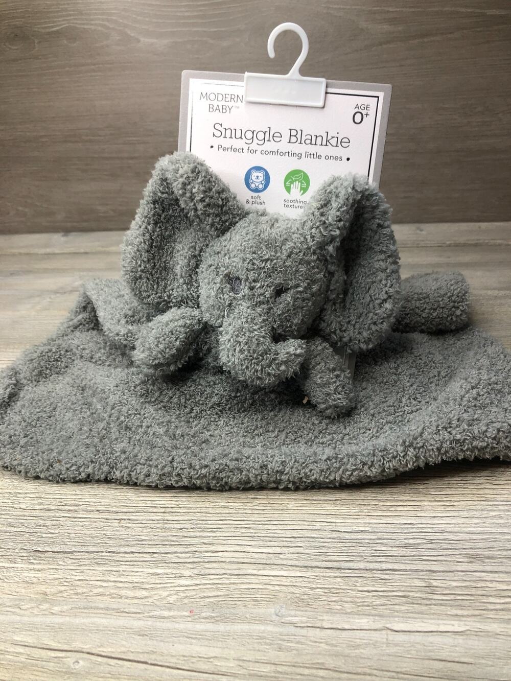 Modern Baby Plush Snuggle Blankie Gray ELEPHANT Lovey Security Blanket Nunu NEW